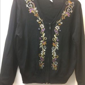 Black with bejeweled zippered sweater